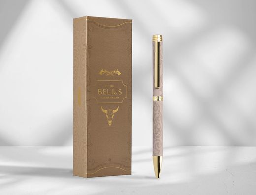 Boligrafo belius wild west aluminio color beige dorado tinta color azul caja de diseńo