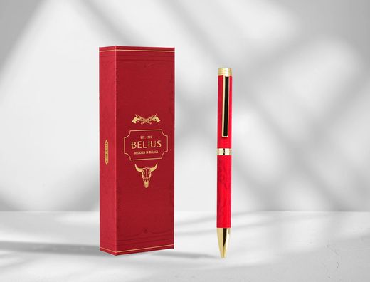 Boligrafo belius wild west aluminio color granate dorado tinta color azul caja de diseńo
