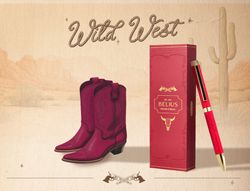 Boligrafo belius wild west aluminio color granate dorado tinta color azul caja de diseńo