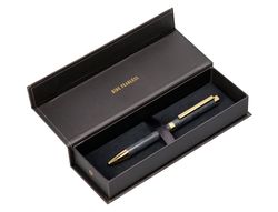 Boligrafo belius wild west aluminio color negro dorado tinta color azul caja de diseńo