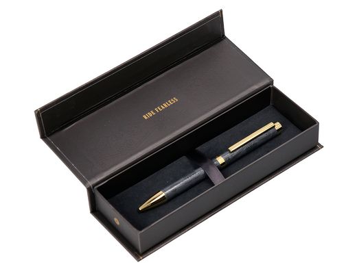 Boligrafo belius wild west aluminio color negro dorado tinta color azul caja de diseńo