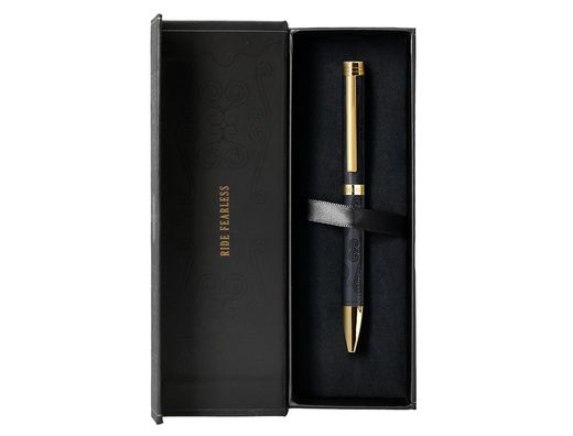 Boligrafo belius wild west aluminio color negro dorado tinta color azul caja de diseńo