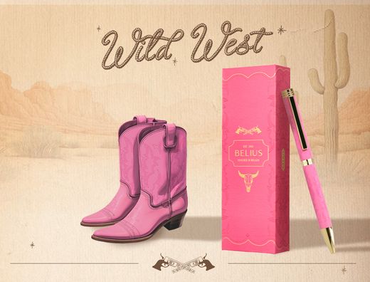 Boligrafo belius wild west aluminio color rosa dorado tinta color azul caja de diseńo
