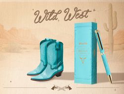 Boligrafo belius wild west aluminio color turquesa doradotinta color azul caja de diseńo