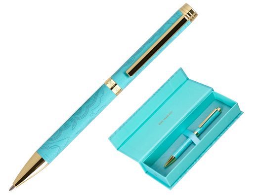 Boligrafo belius wild west aluminio color turquesa doradotinta color azul caja de diseńo