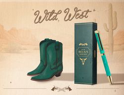Boligrafo belius wild west aluminio color verde tinta color azul caja de diseńo