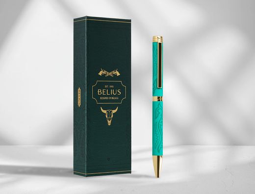 Boligrafo belius wild west aluminio color verde tinta color azul caja de diseńo