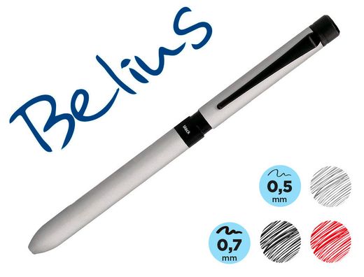 Boligrafo belius zurich 3 en 1 cuerpo plateado tinta negra y roja portaminas 0,5 mm en estuche
