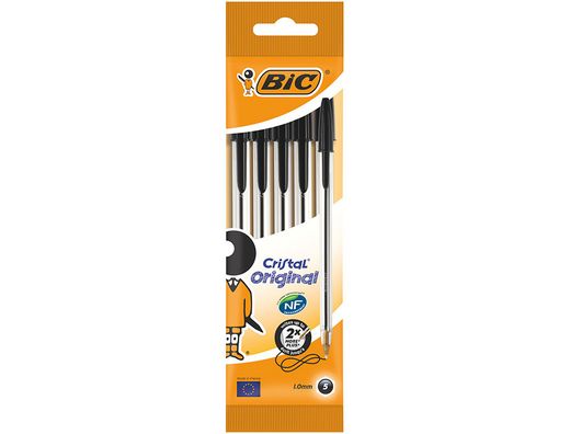 Boligrafo bic cristal medium negro bolsa de 5 unidades
