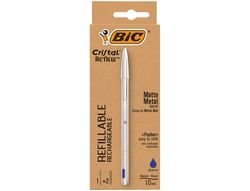 Boligrafo bic cristal renew tinta azul con cuerpo en aluminio mate mas 2 recambios en caja carton
