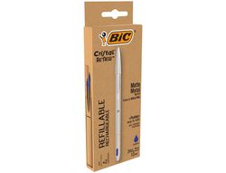 Boligrafo bic cristal renew tinta azul con cuerpo en aluminio mate mas 2 recambios en caja carton