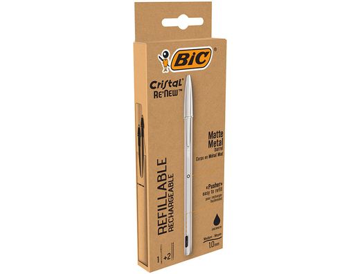 Boligrafo bic cristal renew tinta negra pack de 1 unidad + 2 recambios