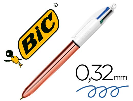 Boligrafo bic cuatro colores shine oro rosa punta de 1 mm