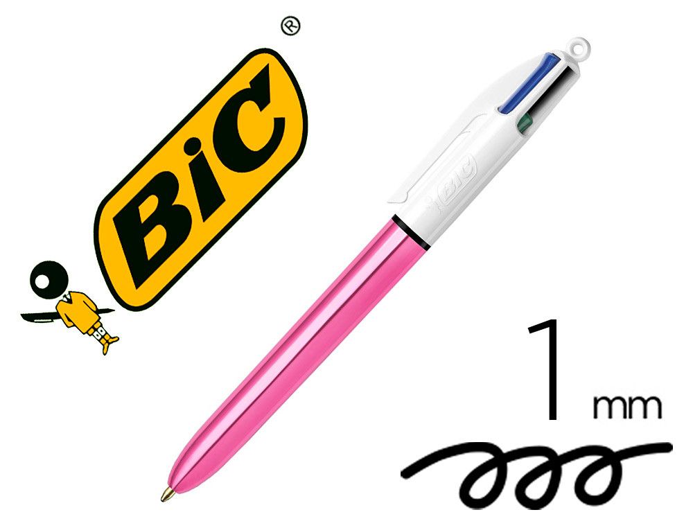 Boligrafo bic cuatro colores shine rosa punta de 1 mm