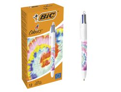 Boligrafo bic cuatro colores tiedye pastel punta de 1 mm caja de 12 unidades