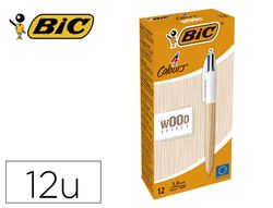Boligrafo bic cuatro colores wood caja de 12 unidades colores surtidos