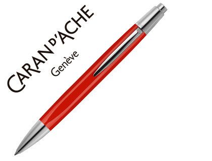 Boligrafo caran d'ache alchemix cuerpo laca roja adornos cromados brillante con estuche punta media