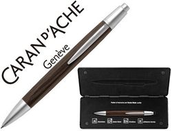 Boligrafo caran d'ache alchemix cuerpo madera wenge adornos cromados brillante con estuche punta media