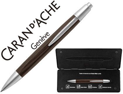 Boligrafo caran d'ache alchemix cuerpo madera wenge adornos cromados brillante con estuche punta media
