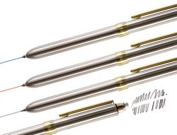 Boligrafo milan multifuncion cromado adornos dorados azul/rojo/portaminas 0,5 mm/ goma de borrar en caja metal