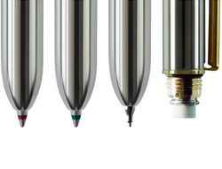 Boligrafo milan multifuncion cromado adornos dorados azul/rojo/portaminas 0,5 mm/ goma de borrar en caja metal