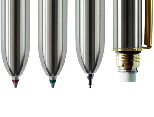 Boligrafo milan multifuncion cromado adornos dorados azul/rojo/portaminas 0,5 mm/ goma de borrar en caja metal