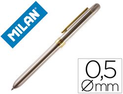 Boligrafo milan multifuncion cromado adornos dorados azul/rojo/portaminas 0,5 mm/ goma de borrar en caja metal