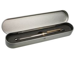 Boligrafo milan multifuncion cromado adornos dorados azul/rojo/portaminas 0,5 mm/ goma de borrar en caja metal