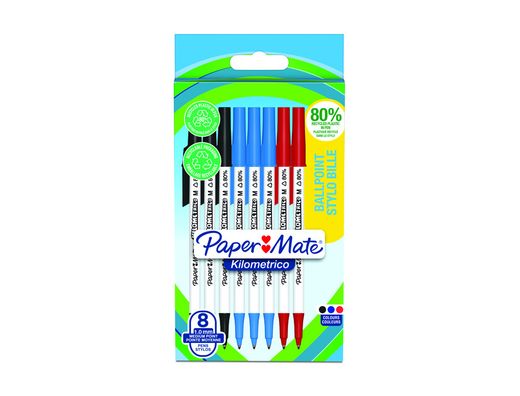 Boligrafo paper mate kilometrico punta 1 mm plastico reciclado 80% blister de 3 negros / 3