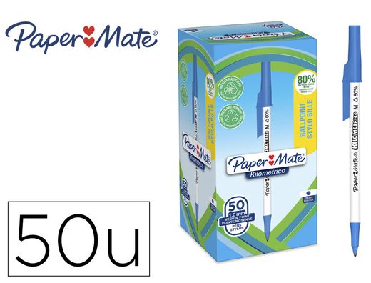 Boligrafo paper mate kilometrico punta 1 mm plastico reciclado 80% color azul