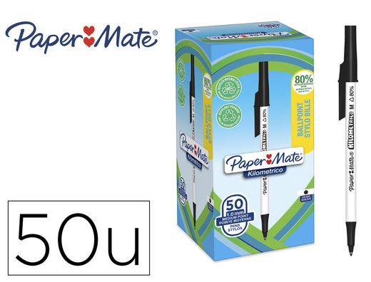 Boligrafo paper mate kilometrico punta 1 mm plastico reciclado 80% color negro