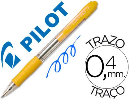 Boligrafo Pilot Super Grip Amarillo -Retractil -Sujecion de Caucho -Tinta Base de Aceite