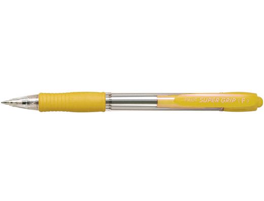 Boligrafo Pilot Super Grip Amarillo -Retractil -Sujecion de Caucho -Tinta Base de Aceite
