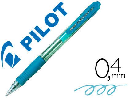 Boligrafo Pilot Super Grip Celeste -Retractil -Sujecion de Caucho -Tinta Base de Aceite