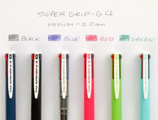 Boligrafo pilot supergrip g 4 colores retractil sujecion de caucho tinta base de aceite cuerpo color negro