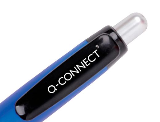 Boligrafo q-connect premium retractil con sujecion de caucho color azul punta 1 mm