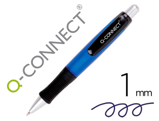 Boligrafo q-connect premium retractil con sujecion de caucho color azul punta 1 mm