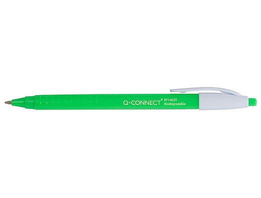 Boligrafo q-connect retractil kf14625 biodegradable verde tinta azul