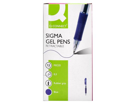 Boligrafo q-connect sigma retractil con sujecion de caucho tinta gel 0,5 mm color azul