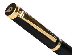 Boligrafo y estuche belius passion dor aluminio textura cepillada color negro y dorado tinta azul caja diseño