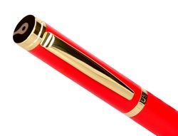 Boligrafo y estuche belius passion dor aluminio textura cepillada color rojo y dorado tinta azul caja de diseño