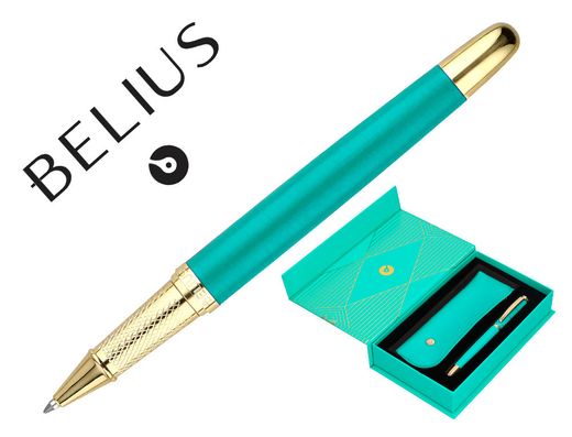 Boligrafo y estuche belius soiree color art deco turquesa y dorado tinta azul caja de diseño