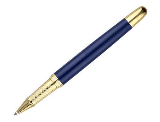 Boligrafo y estuche belius soiree color azul marino y dorado tinta azul caja de diseño