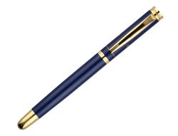 Boligrafo y estuche belius soiree color azul marino y dorado tinta azul caja de diseño