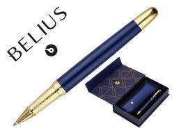 Boligrafo y estuche belius soiree color azul marino y dorado tinta azul caja de diseño