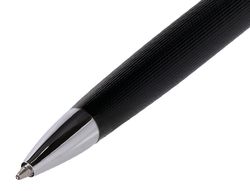 Boligrafo y estuche belius turbo aluminio textura punteada negro y plateado tinta azul caja de diseño