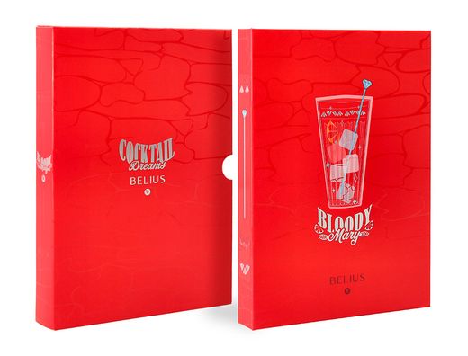 Boligrafo y wallet belius cocktails bloody mary aluminiorojo plateado relieve tinta color azul caja de diseńo
