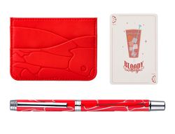 Boligrafo y wallet belius cocktails bloody mary aluminiorojo plateado relieve tinta color azul caja de diseńo