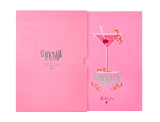 Boligrafo y wallet belius cocktails cosmopolitan aluminio rosa plateado relievetinta color azul caja diseńo