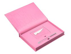 Boligrafo y wallet belius cocktails cosmopolitan aluminio rosa plateado relievetinta color azul caja diseńo